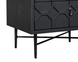 26" Black Iron and Solid Wood Distressed Carved Geometric Two Drawer Nightstand - HomeRoots - Flyclothing LLC