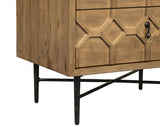 26" Natural Iron and Solid Wood Distressed Carved Geometric Two Drawer Nightstand - HomeRoots - Flyclothing LLC