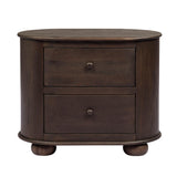 26" Brown Solid Wood Oval Distressed Two Drawer Nightstand - HomeRoots - Flyclothing LLC