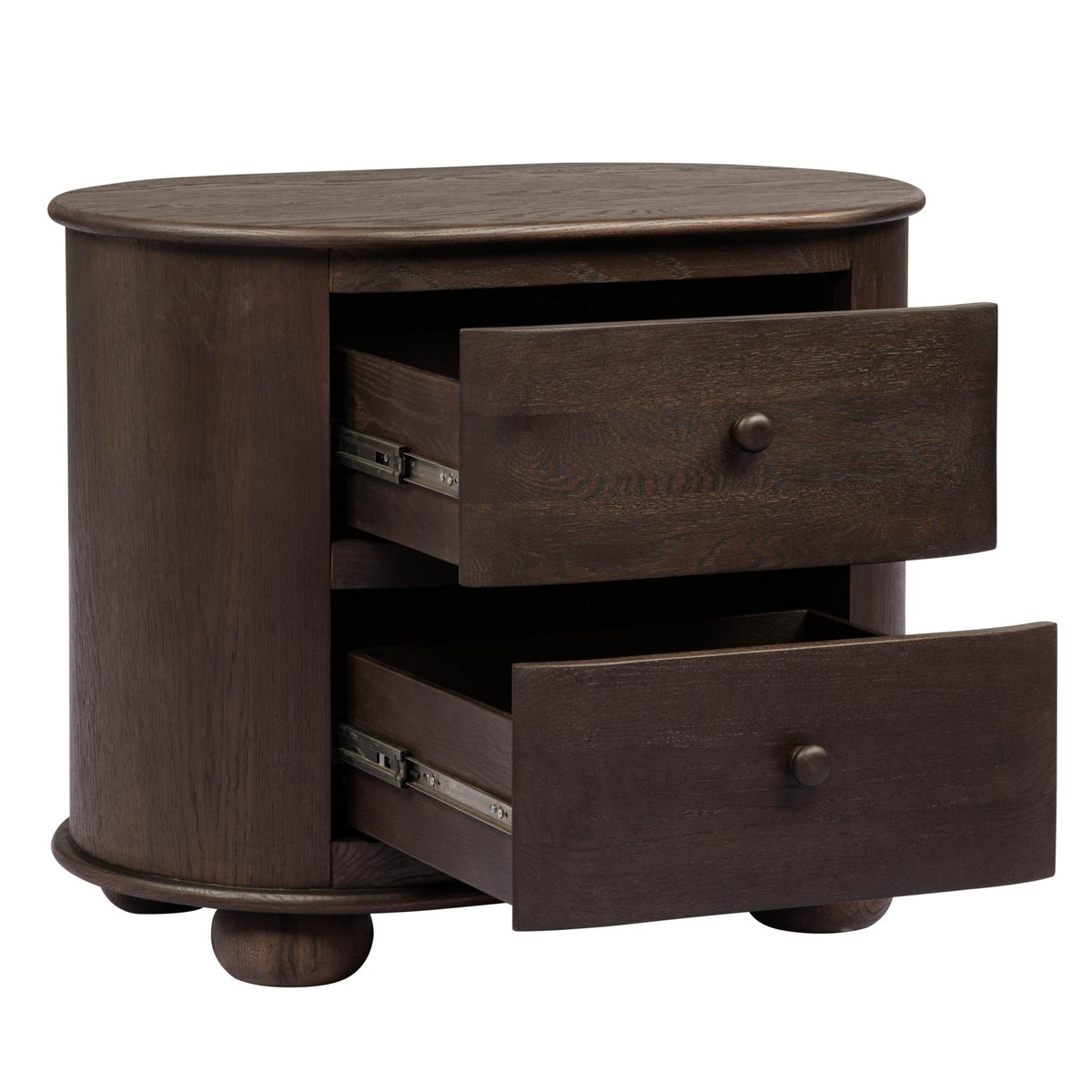 26" Brown Solid Wood Oval Distressed Two Drawer Nightstand - HomeRoots - Flyclothing LLC