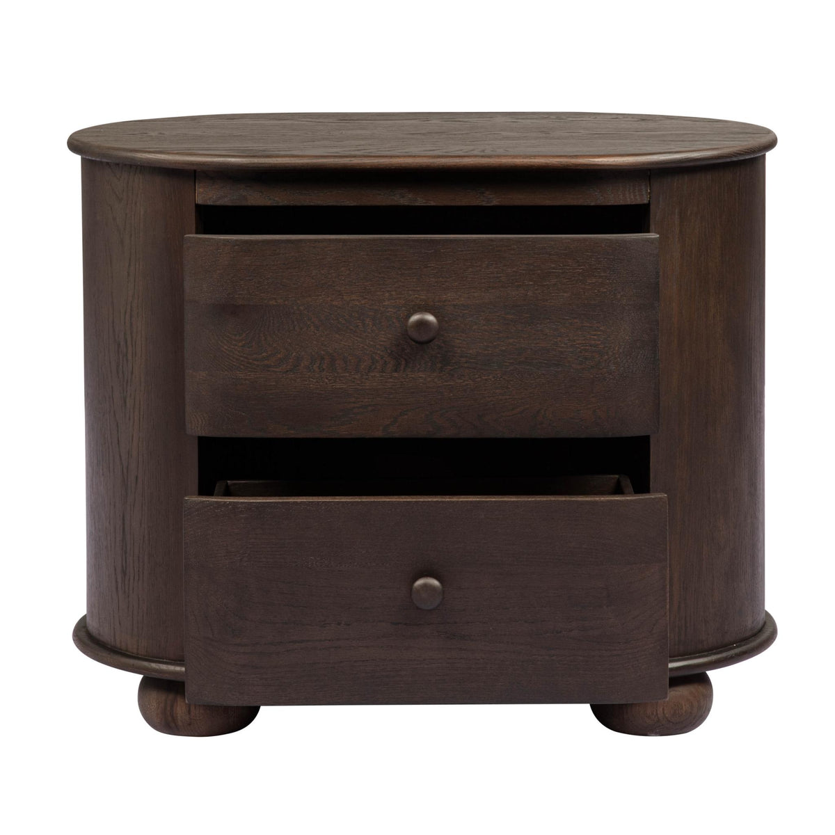 26" Brown Solid Wood Oval Distressed Two Drawer Nightstand - HomeRoots - Flyclothing LLC