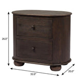 26" Brown Solid Wood Oval Distressed Two Drawer Nightstand - HomeRoots - Flyclothing LLC
