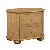 26" Natural Solid Wood Oval Distressed Two Drawer Nightstand - HomeRoots - Flyclothing LLC
