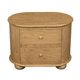 26" Natural Solid Wood Oval Distressed Two Drawer Nightstand - HomeRoots - Flyclothing LLC