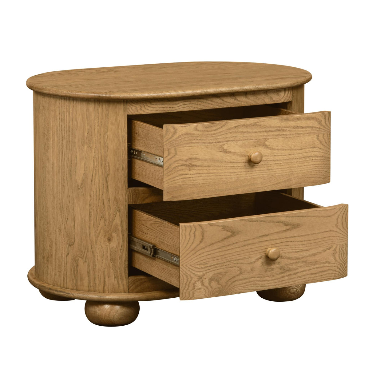 26" Natural Solid Wood Oval Distressed Two Drawer Nightstand - HomeRoots - Flyclothing LLC