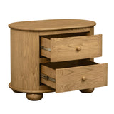 26" Natural Solid Wood Oval Distressed Two Drawer Nightstand - HomeRoots - Flyclothing LLC