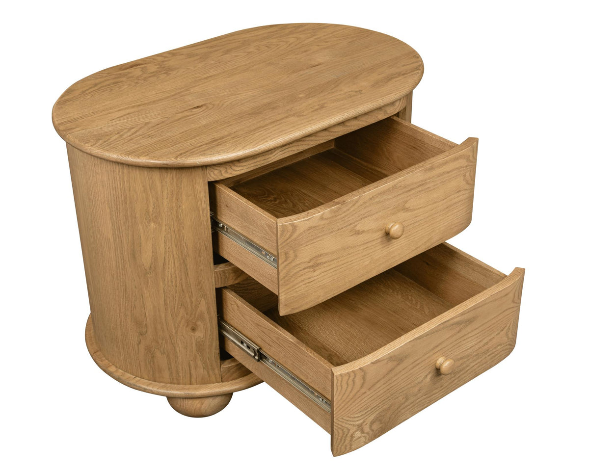 26" Natural Solid Wood Oval Distressed Two Drawer Nightstand - HomeRoots - Flyclothing LLC