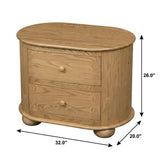 26" Natural Solid Wood Oval Distressed Two Drawer Nightstand - HomeRoots - Flyclothing LLC