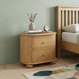 26" Natural Solid Wood Oval Distressed Two Drawer Nightstand - HomeRoots - Flyclothing LLC