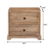 24" Light Brown Solid Wood Distressed Two Drawer Nightstand - HomeRoots - Flyclothing LLC