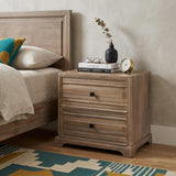 24" Light Brown Solid Wood Distressed Two Drawer Nightstand - HomeRoots - Flyclothing LLC