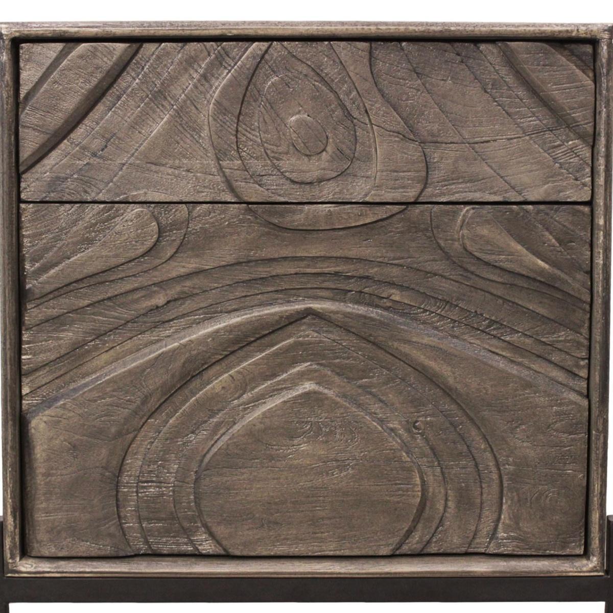 24" Ash Gray Solid Wood Distressed Carved Abstract One Drawer Nightstand - HomeRoots - Flyclothing LLC