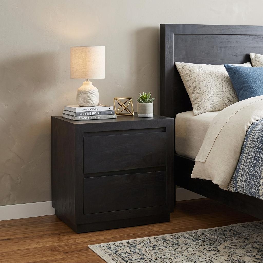 24" Brown Solid Wood Distressed Two Drawer Nightstand - HomeRoots - Flyclothing LLC
