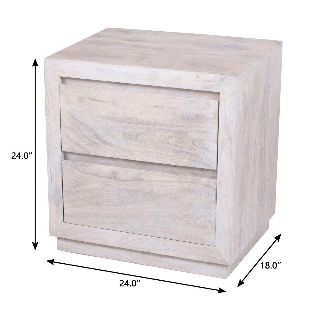 24" Ivory Solid Wood Distressed Two Drawer Nightstand - HomeRoots - Flyclothing LLC