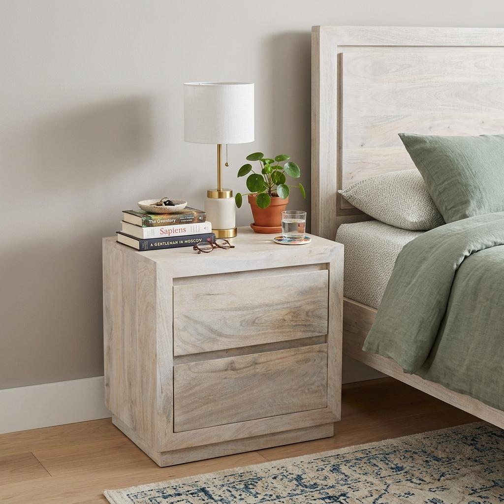 24" Ivory Solid Wood Distressed Two Drawer Nightstand - HomeRoots - Flyclothing LLC