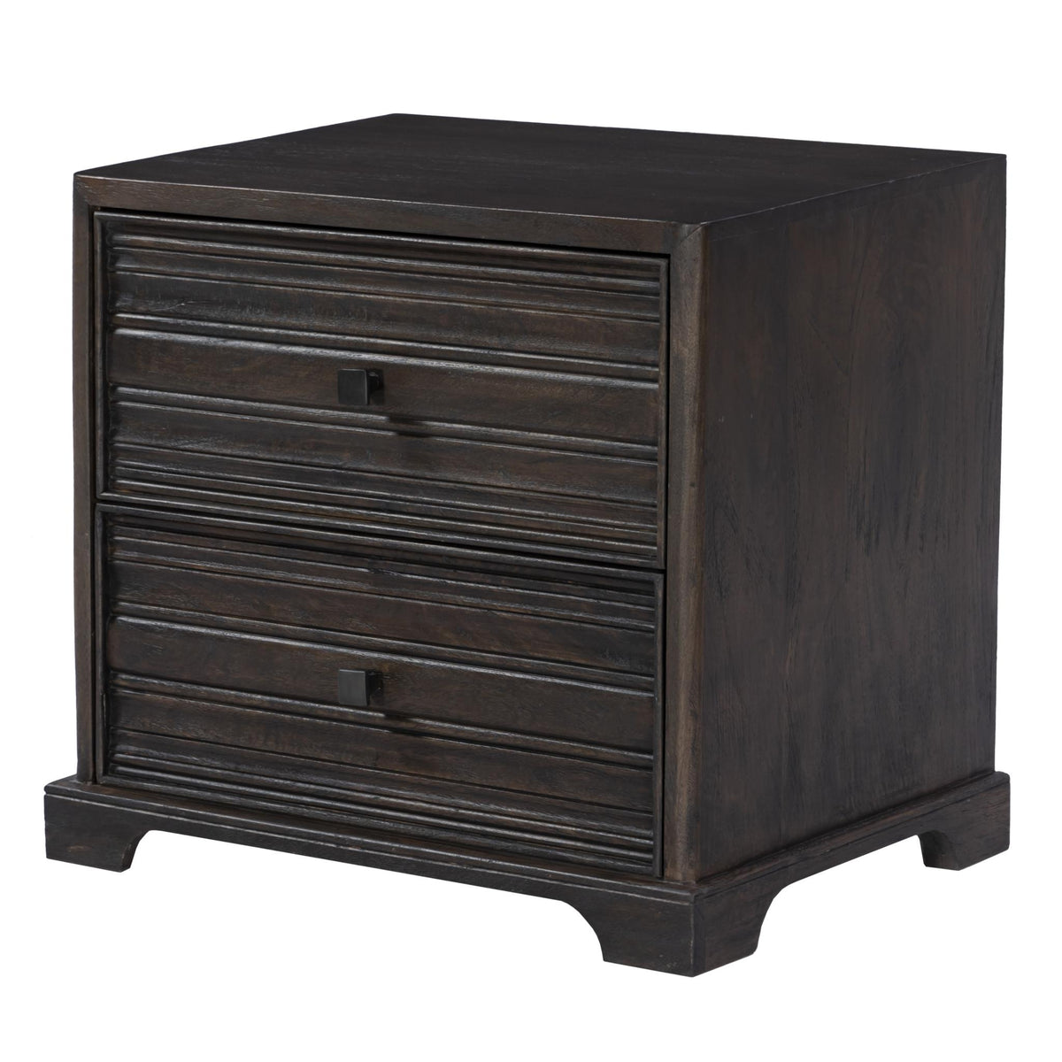 24" Umber Solid Wood Distressed Carved Geometric Two Drawer Nightstand - HomeRoots - Flyclothing LLC