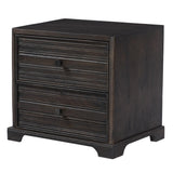 24" Umber Solid Wood Distressed Carved Geometric Two Drawer Nightstand - HomeRoots - Flyclothing LLC