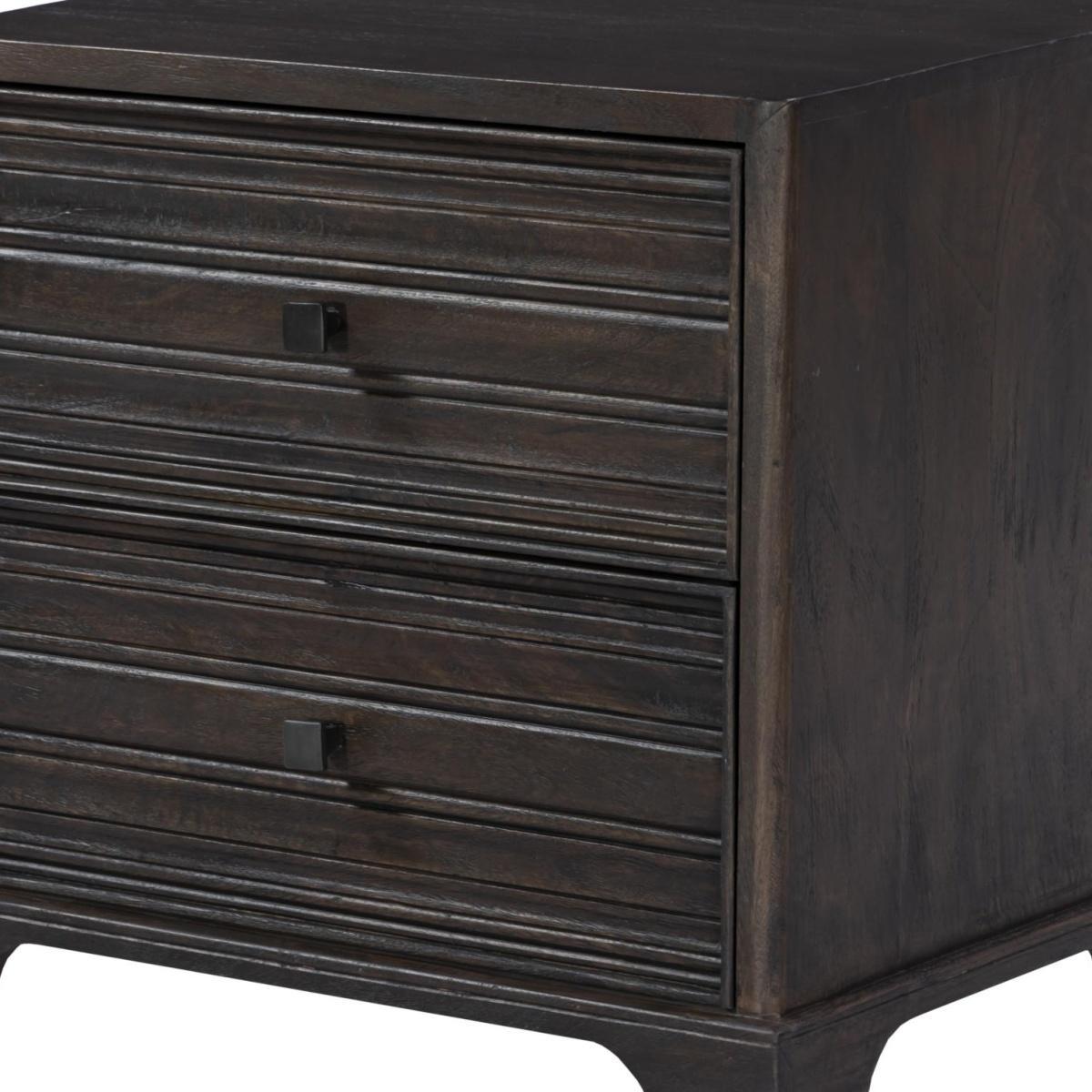 24" Umber Solid Wood Distressed Carved Geometric Two Drawer Nightstand - HomeRoots - Flyclothing LLC