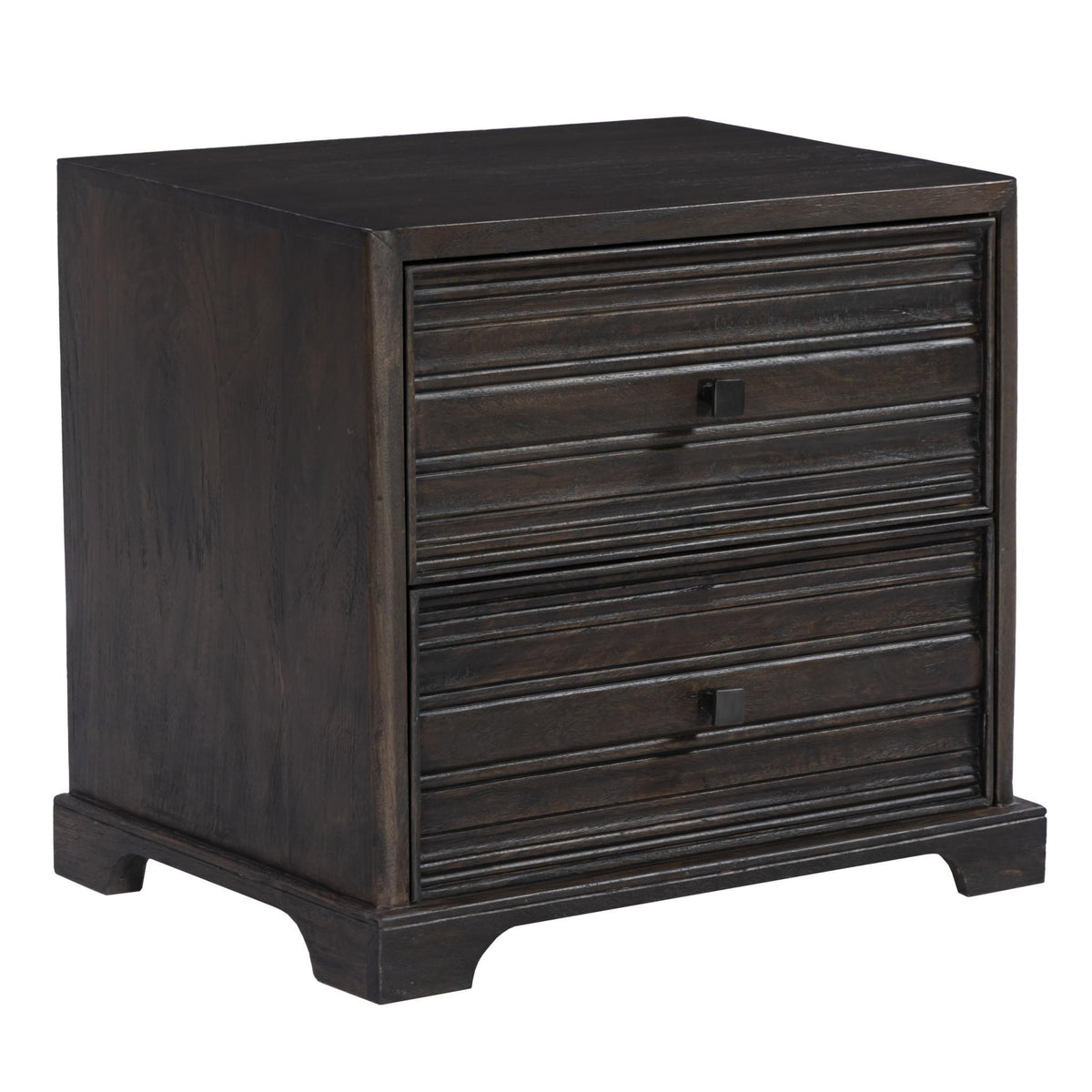 24" Umber Solid Wood Distressed Carved Geometric Two Drawer Nightstand - HomeRoots - Flyclothing LLC