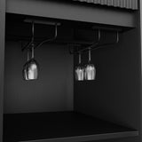 53" Black Wood Ribbed Texture Bar Cabinet With Two Doors And Two Drawers - HomeRoots - Flyclothing LLC