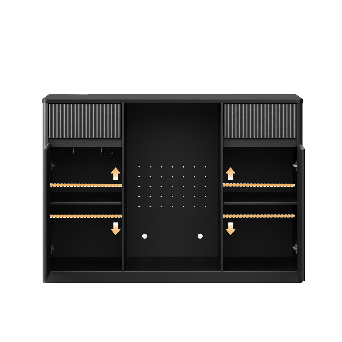 53" Black Wood Ribbed Texture Bar Cabinet With Two Doors And Two Drawers - HomeRoots - Flyclothing LLC