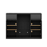 53" Black Wood Ribbed Texture Bar Cabinet With Two Doors And Two Drawers - HomeRoots - Flyclothing LLC