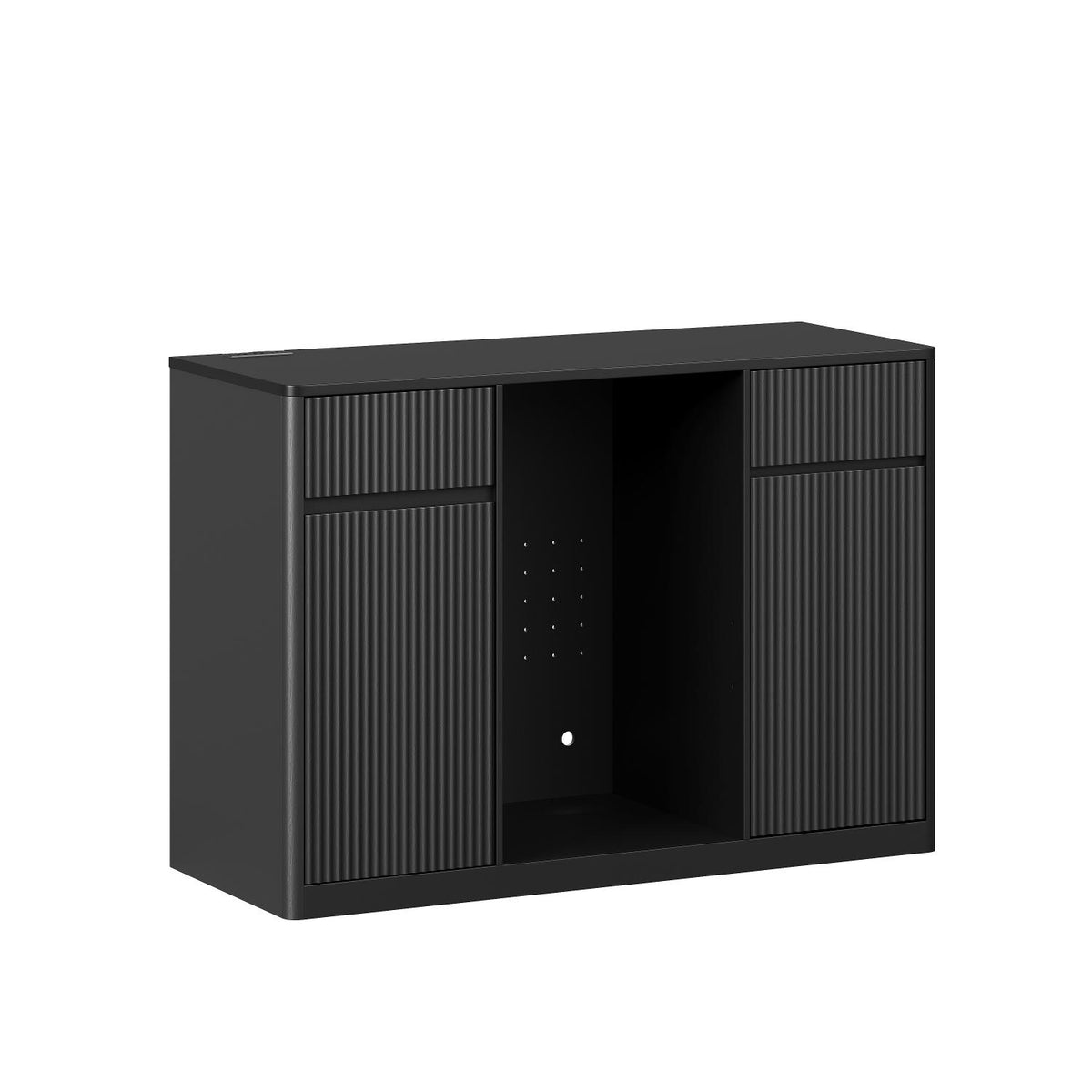 53" Black Wood Ribbed Texture Bar Cabinet With Two Doors And Two Drawers - HomeRoots - Flyclothing LLC