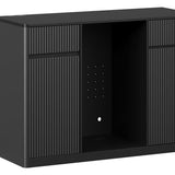 53" Black Wood Ribbed Texture Bar Cabinet With Two Doors And Two Drawers - HomeRoots - Flyclothing LLC