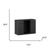 53" Black Wood Ribbed Texture Bar Cabinet With Two Doors And Two Drawers - HomeRoots - Flyclothing LLC