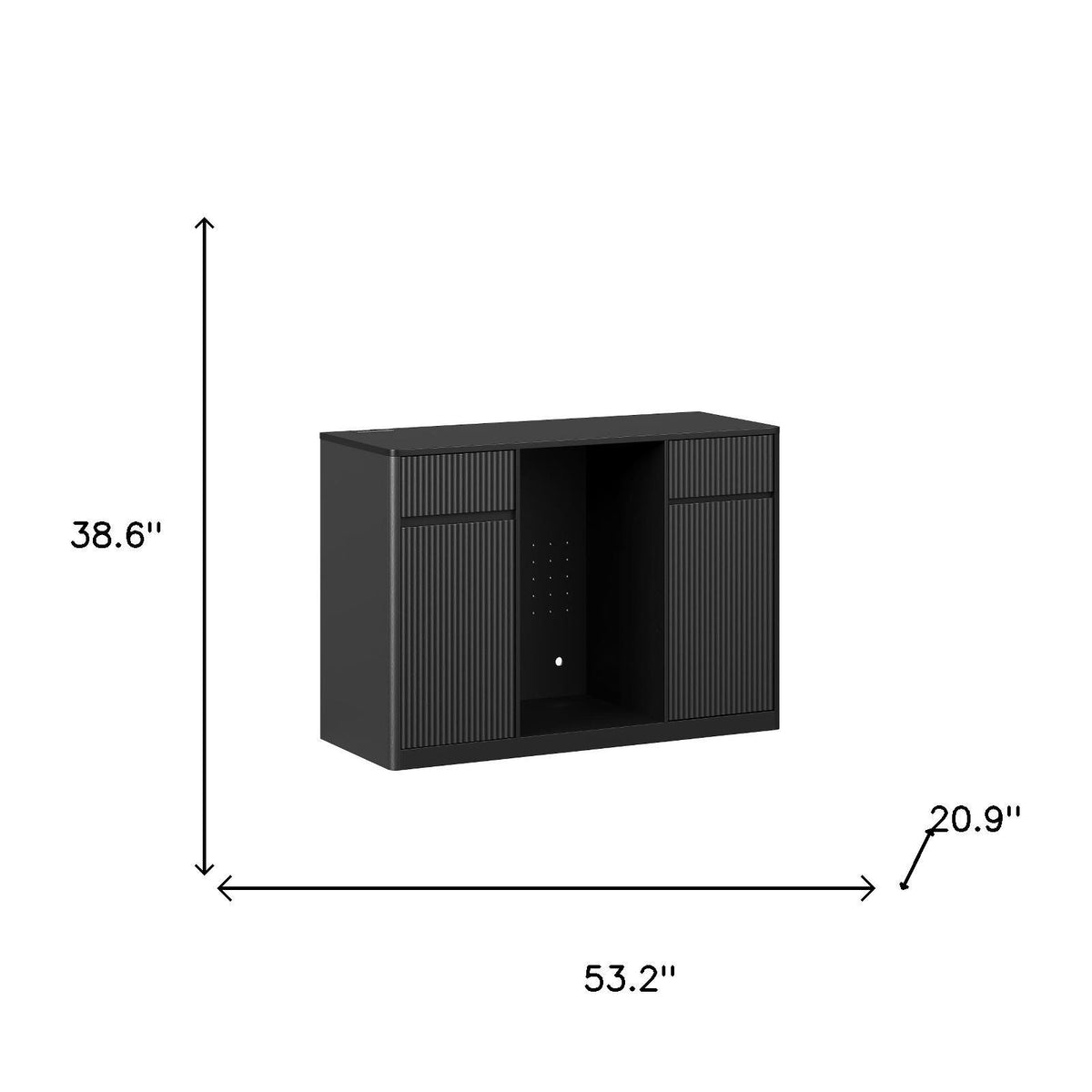 53" Black Wood Ribbed Texture Bar Cabinet With Two Doors And Two Drawers - HomeRoots - Flyclothing LLC