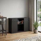 53" Black Wood Ribbed Texture Bar Cabinet With Two Doors And Two Drawers - HomeRoots - Flyclothing LLC