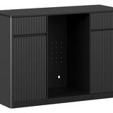 53" Black Wood Ribbed Texture Bar Cabinet With Two Doors And Two Drawers - HomeRoots - Flyclothing LLC