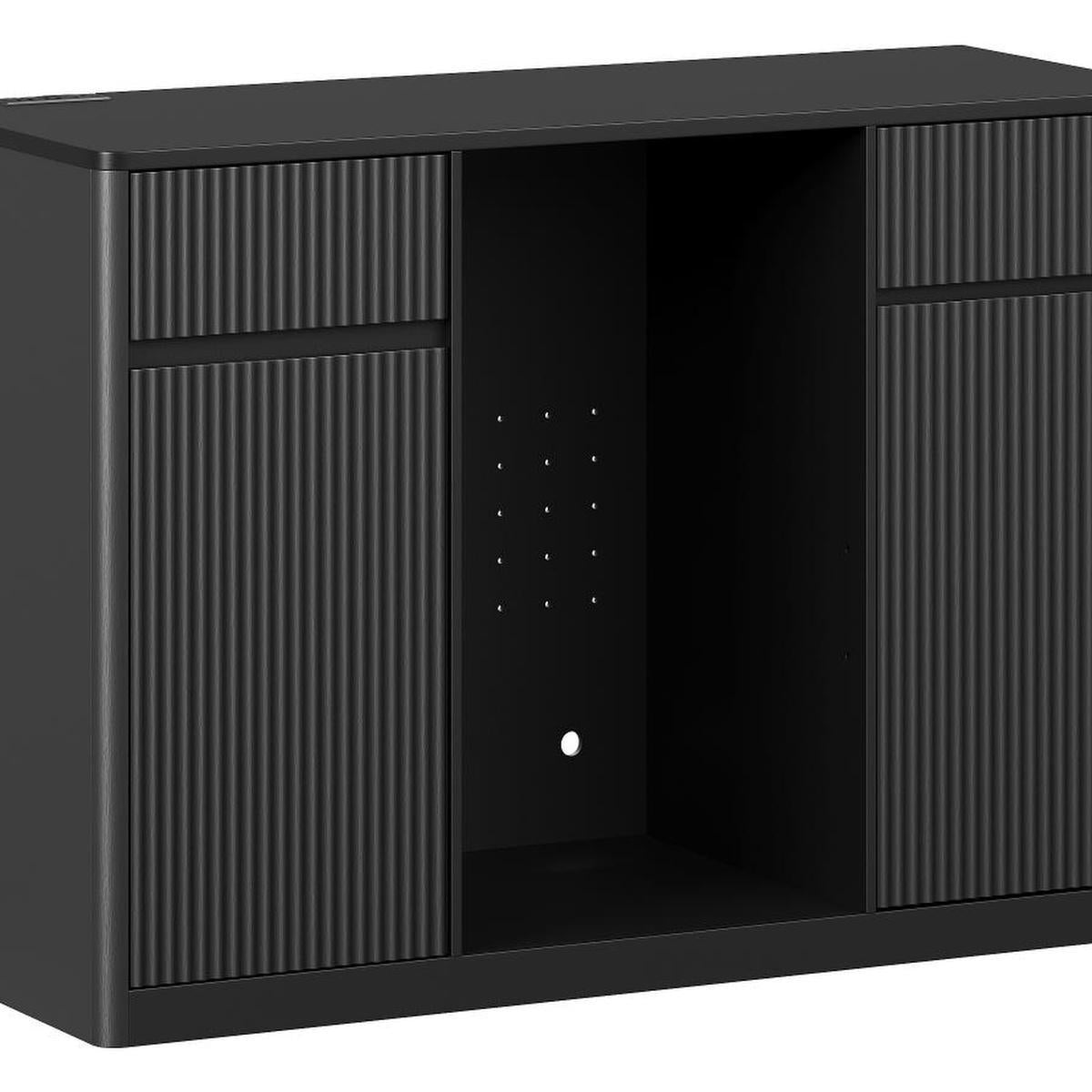 53" Black Wood Ribbed Texture Bar Cabinet With Two Doors And Two Drawers - HomeRoots - Flyclothing LLC
