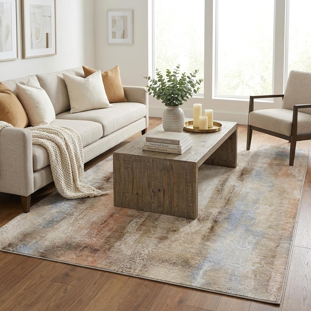 5' X 8' Beige And Taupe Abstract Shag Washable Area Rug With UV Protection - HomeRoots - Flyclothing LLC