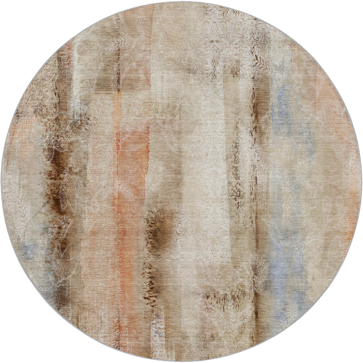 8' Beige And Taupe Abstract Shag Washable Round Rug With UV Protection - HomeRoots - Flyclothing LLC