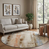8' Beige And Taupe Abstract Shag Washable Round Rug With UV Protection - HomeRoots - Flyclothing LLC