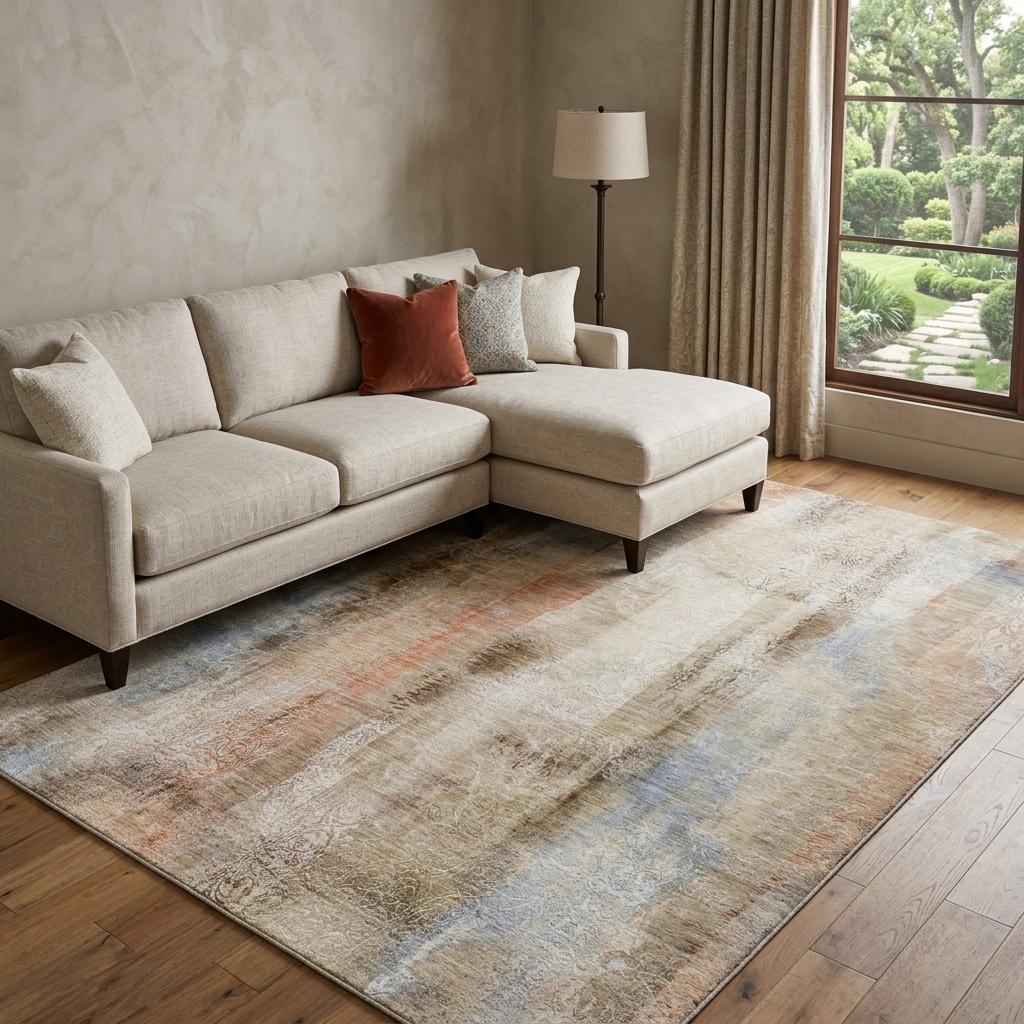 9' X 12' Beige And Taupe Abstract Shag Washable Area Rug With UV Protection - HomeRoots - Flyclothing LLC