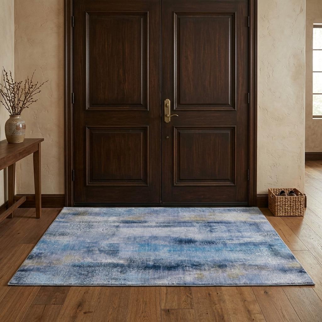3' X 5' Blue And Denim Blue Abstract Shag Washable Area Rug With UV Protection - HomeRoots - Flyclothing LLC