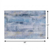 3' X 5' Blue And Denim Blue Abstract Shag Washable Area Rug With UV Protection - HomeRoots - Flyclothing LLC