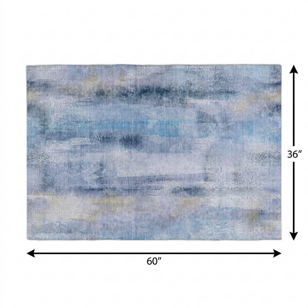 3' X 5' Blue And Denim Blue Abstract Shag Washable Area Rug With UV Protection - HomeRoots - Flyclothing LLC