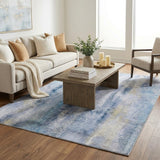 5' X 8' Blue And Denim Blue Abstract Shag Washable Area Rug With UV Protection - HomeRoots - Flyclothing LLC
