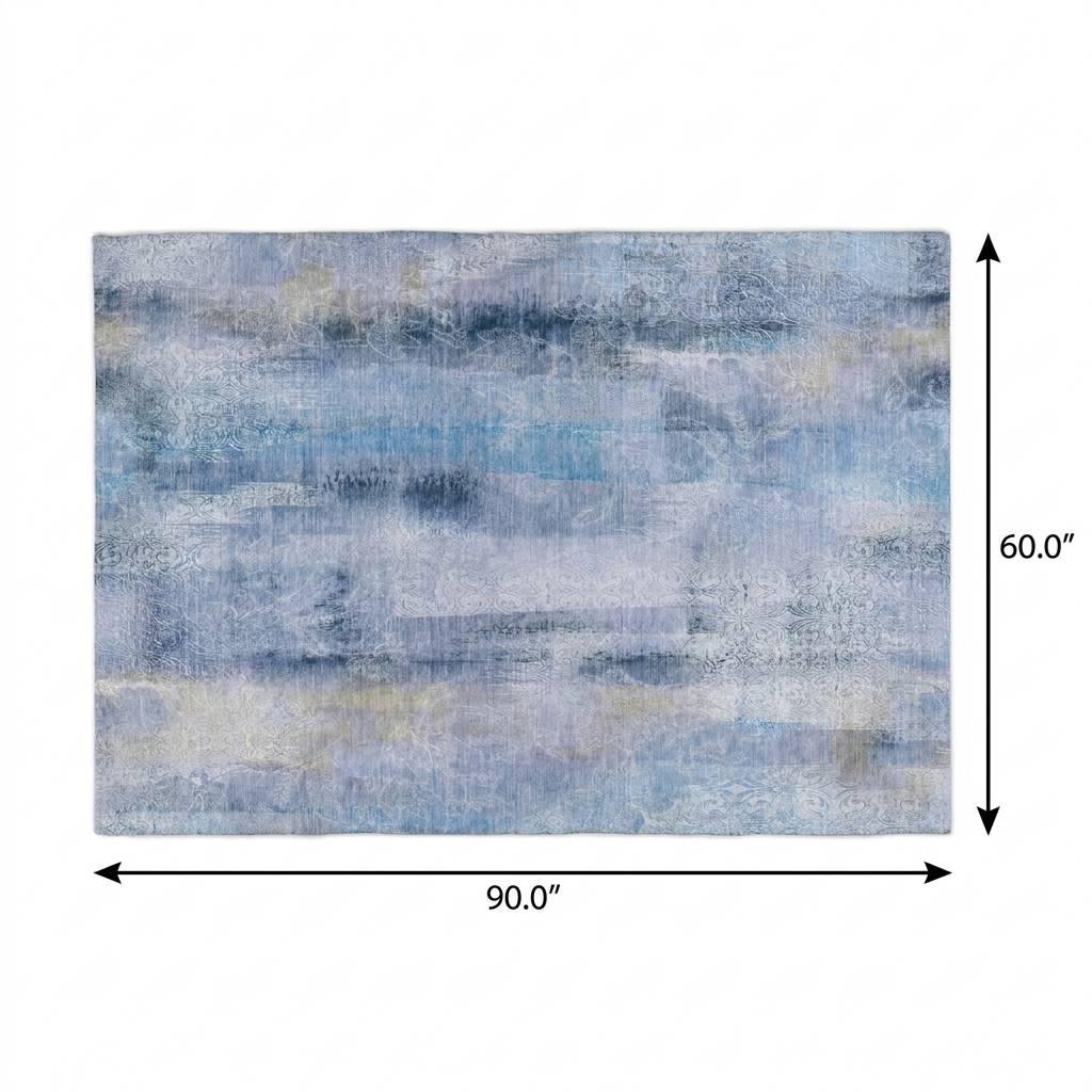 5' X 8' Blue And Denim Blue Abstract Shag Washable Area Rug With UV Protection - HomeRoots - Flyclothing LLC
