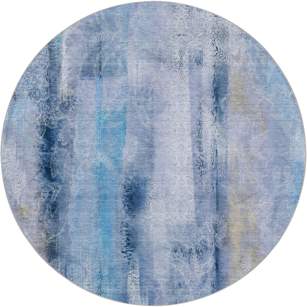 8' Blue And Denim Blue Abstract Shag Washable Round Rug With UV Protection - HomeRoots - Flyclothing LLC