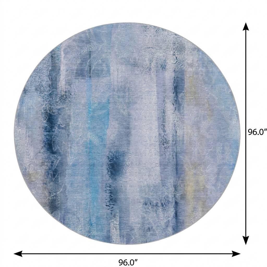 8' Blue And Denim Blue Abstract Shag Washable Round Rug With UV Protection - HomeRoots - Flyclothing LLC