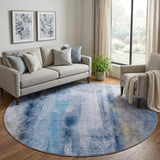 8' Blue And Denim Blue Abstract Shag Washable Round Rug With UV Protection - HomeRoots - Flyclothing LLC
