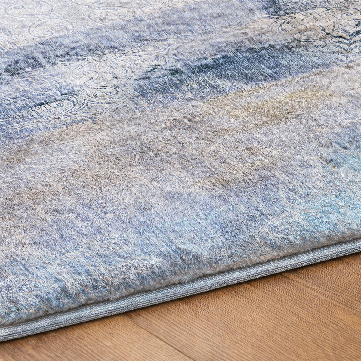 9' X 12' Blue And Denim Blue Abstract Shag Washable Area Rug With UV Protection - HomeRoots - Flyclothing LLC