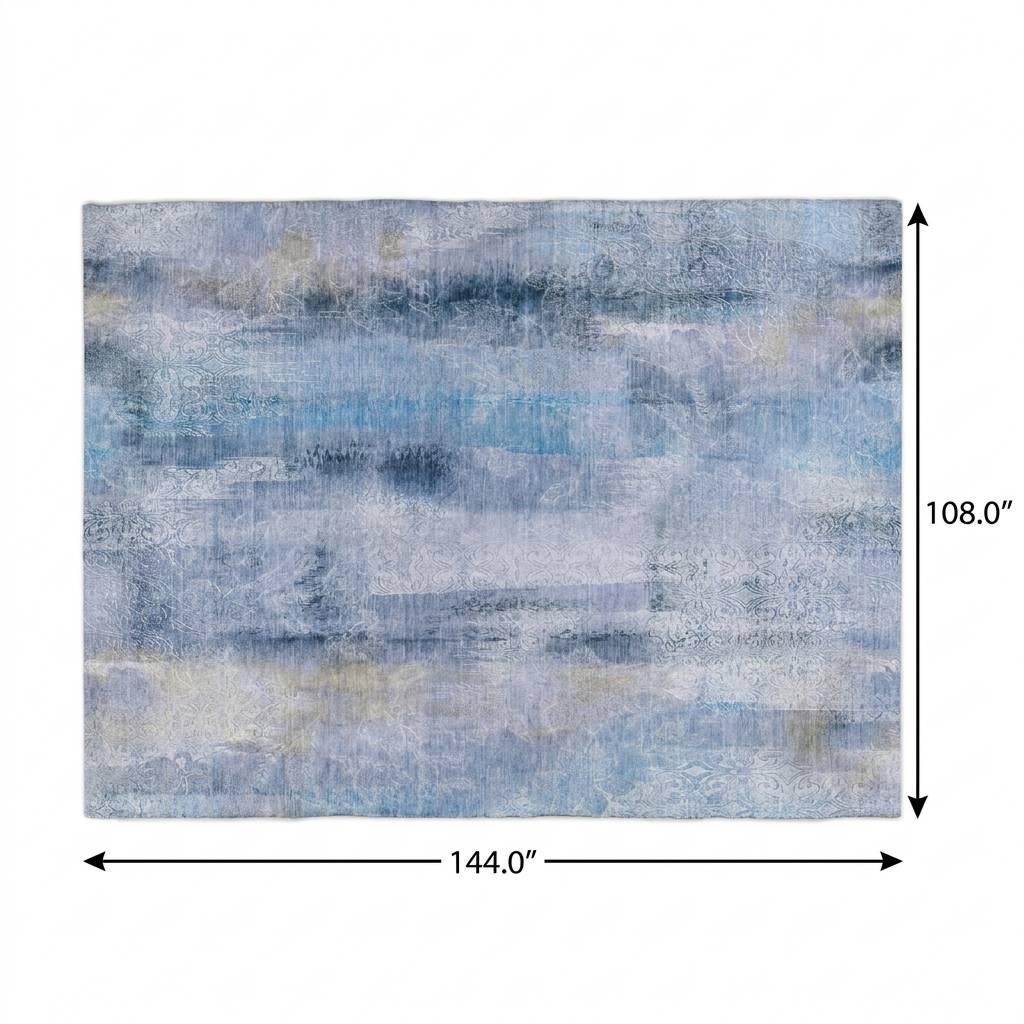 9' X 12' Blue And Denim Blue Abstract Shag Washable Area Rug With UV Protection - HomeRoots - Flyclothing LLC