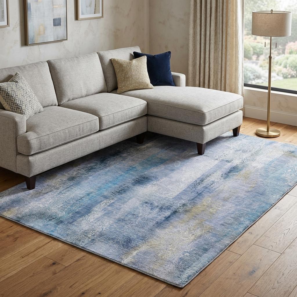 10' X 14' Blue And Denim Blue Abstract Shag Washable Area Rug With UV Protection - HomeRoots - Flyclothing LLC