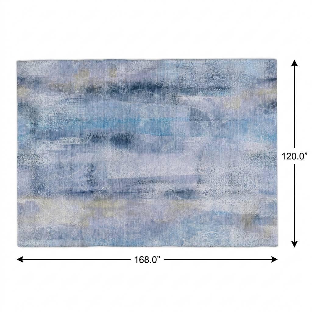 10' X 14' Blue And Denim Blue Abstract Shag Washable Area Rug With UV Protection - HomeRoots - Flyclothing LLC