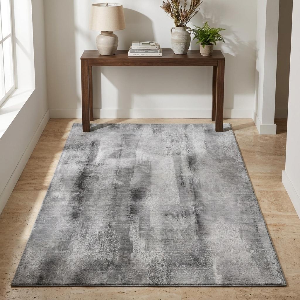 3' X 5' Gray And Ivory Abstract Shag Washable Area Rug With UV Protection - HomeRoots - Flyclothing LLC